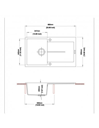 Lavello a 1 vasca e gocciolatoio...
