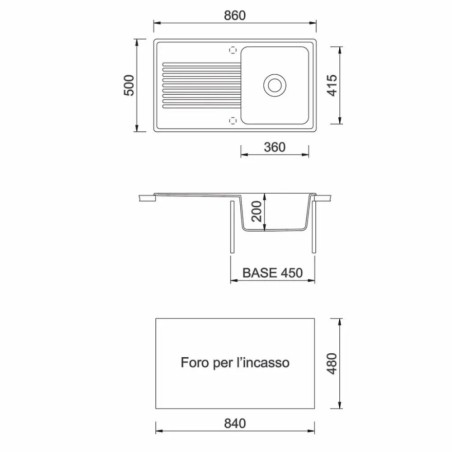 Lavello reversibile 1 vasca gocciolatoio Granitovero861vnep nero Samet