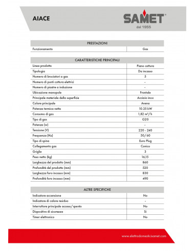 Piano cottura gas 5 fuochi colore...