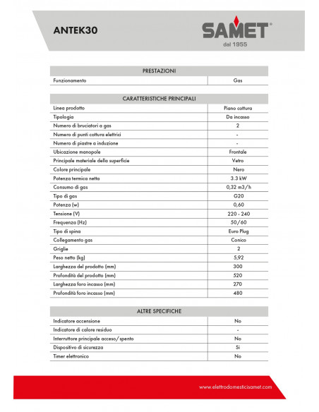 Piano cottura gas in vetro nero 2 bruciatori - Antek