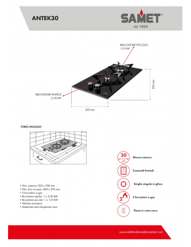Piano cottura gas in vetro nero 2...