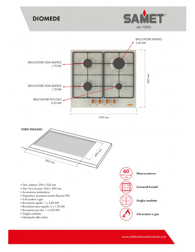 Piano cottura inox 4 fuochi colore...
