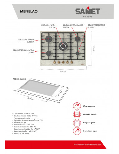 Piano cottura inox 5 fuochi colore...