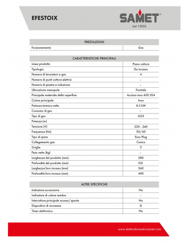 Piano cottura 4 fuochi in acciaio...