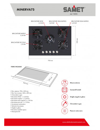 Piano cottura in vetro 5 fuochi...