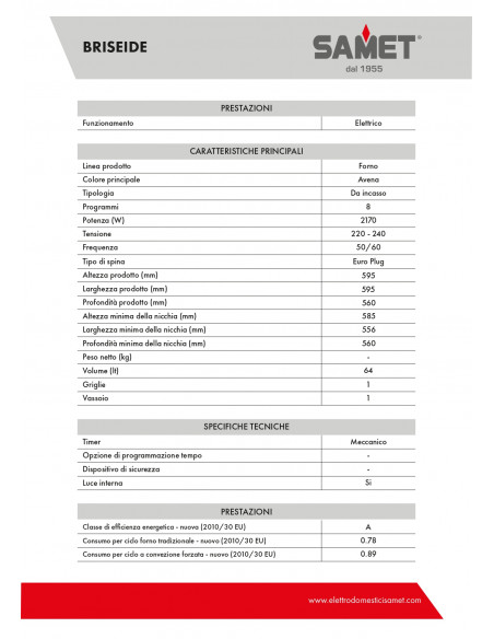 Forno da incasso multifunzione classe A colore avena - Briseide