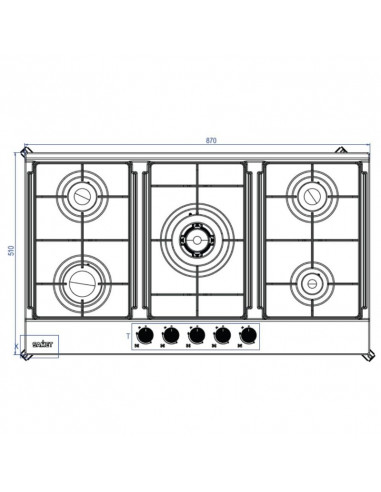Piano cottura a gas con 5 fuochi...