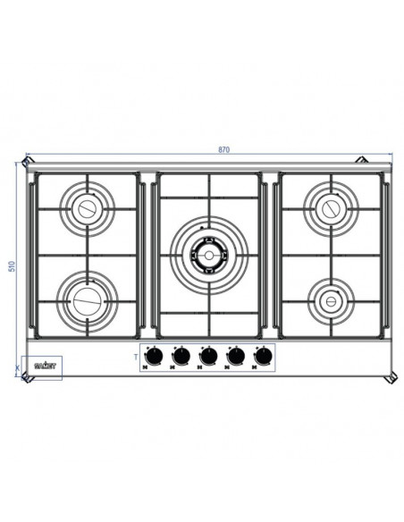 Piano cottura a gas con 5 fuochi acciaio inox 90 cm - Apollo2