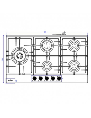 Piano cottura a gas 5 fuochi 90 cm in...
