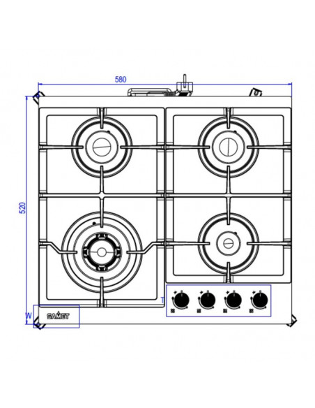 Piano Cottura a gas con 4 fuochi 60 cm in vetro bianco - Dafne 60