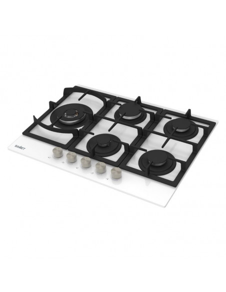 Piano cottura a gas con 5 fuochi 70 cm in vetro bianco - Dafne 70