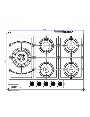 Piano cottura a gas con 5 fuochi 70...