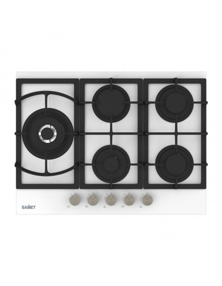 Piano cottura a gas con 5 fuochi 70 cm in vetro bianco - Dafne 70
