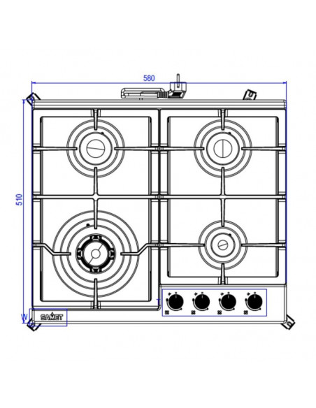 Piano cottura a gas con 4 fuochi in acciaio inox 60 cm - Sansone60