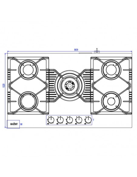 Piano cottura a gas 5 fuochi 90 cm in vetro temperato satinato nero opaco - Zacinto90