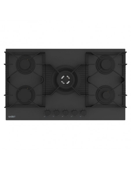Piano cottura a gas 5 fuochi 90 cm in vetro temperato satinato nero opaco - Zacinto90