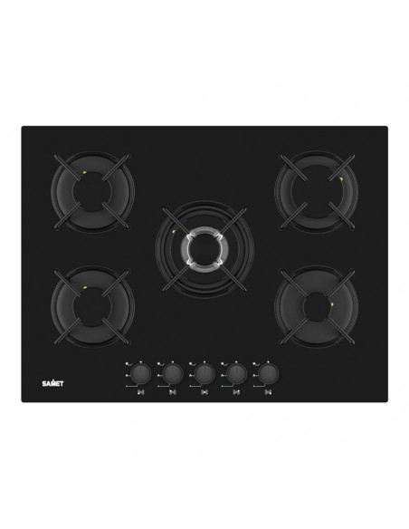Piano cottura a gas 5 fuochi in vetro nero - Samet Minerva70