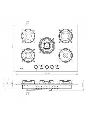 Piano cottura a gas 5 fuochi in vetro...