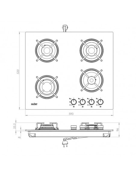 Piano cottura con 4 fuochi a gas in vetro bianco - Samet Venere60
