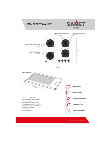 Piano cottura con 4 fuochi a gas in...