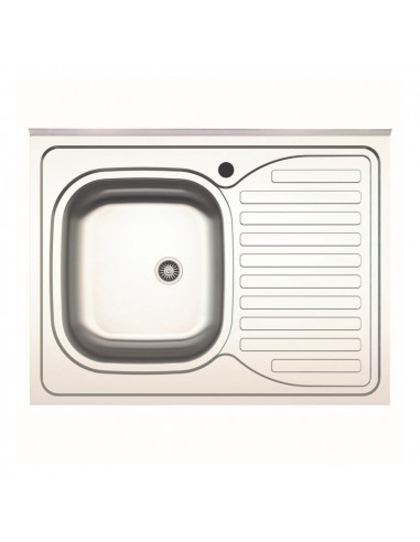 Lavello cucina da appoggio con una vasca con gocciolatoio destro 80x60 cm. inox - SA30DX