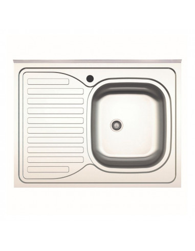Lavello cucina da appoggio con una vasca con gocciolatoio sinistro 80x60 cm. inox - SA30SX