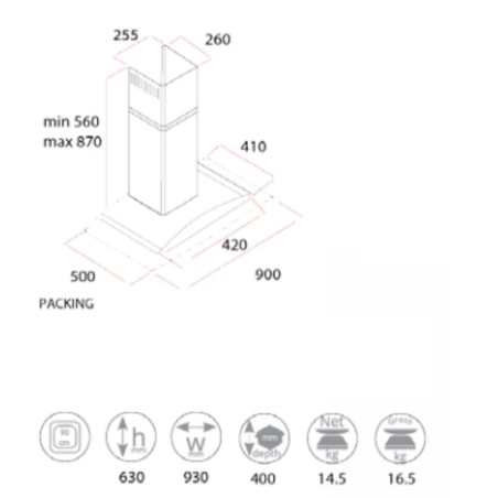 Cappa inox da parete 90 cm cupolino in vetro WETH 90 Samet