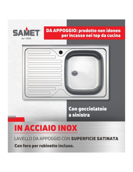 Lavello appoggio 1 vasca e gocciolatoio sinistro - SA216