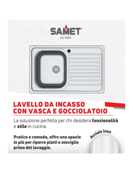 Lavello incasso una vasca e gocciolatoio destro 79x50 cm - Classic 273