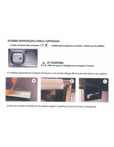 Lavello appoggio SA9050 1 vasca con gocciolatoio destro 90x50 cm. inox
