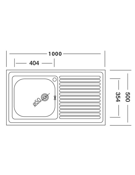 Lavello appoggio SA10050 1 vasca con gocciolatoio destro 100x50 cm. inox