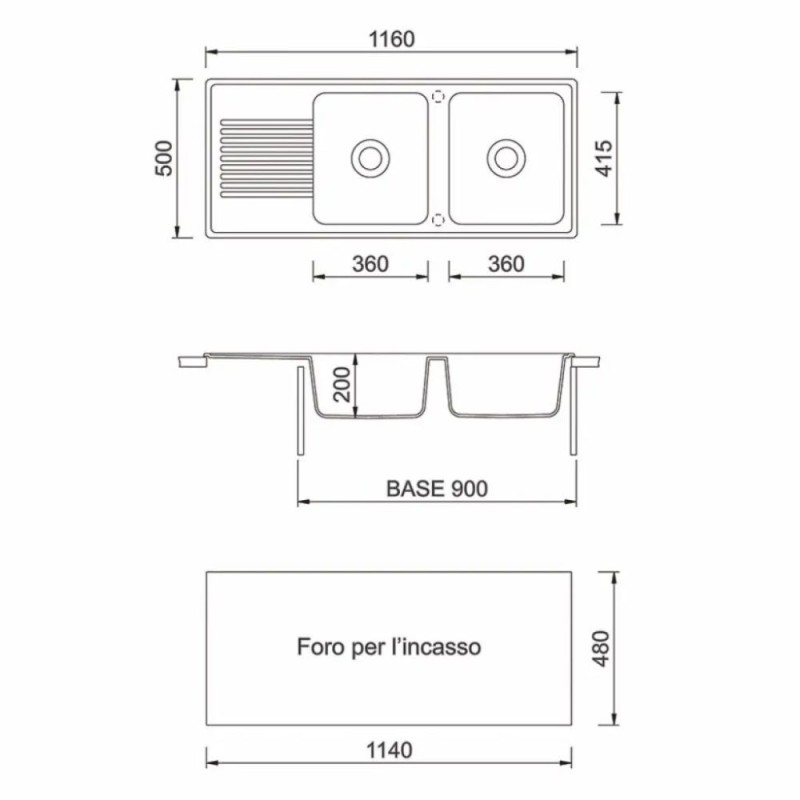 Lavello 2 vasche Granitovero1162vsavp gocciolatoio avena Samet Lavello 2 vasche Granitovero1162vsavp gocciolatoio avena Samet