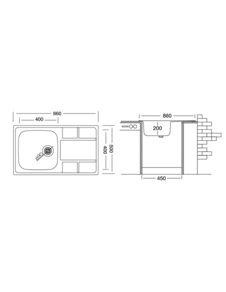 Lavello incasso 1 vasca e gocciolatoio sinistro 86x50 cm - SAXT331