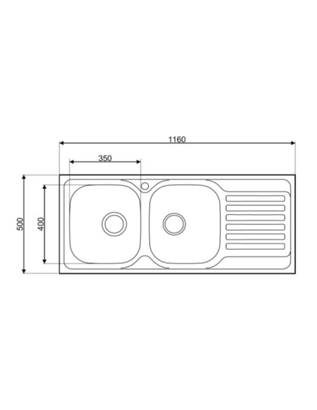 Lavello incasso 2 vasche e gocciolatoio destro 116x50 cm - MP1162V