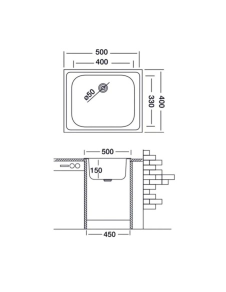 Lavello cucina incasso 1 vasca inox 40x50 cm - Samet N20535