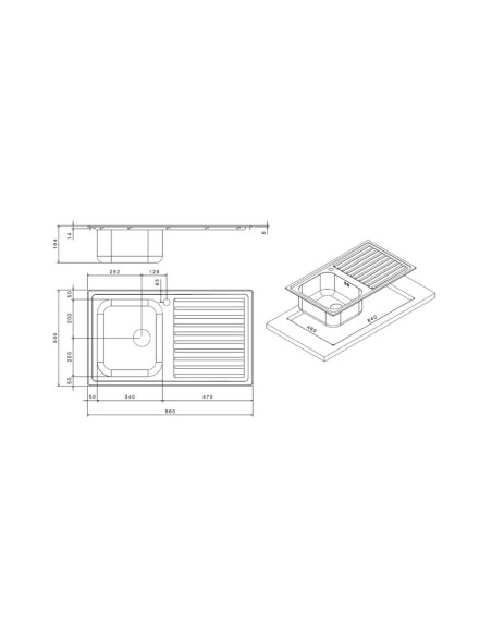 Lavello incasso a 1 vasca gocciolatoio sinistro 86x50 cm - SAXT331A