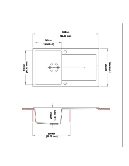 Lavello incasso 1 vasca e gocciolatoio colore avena - Enigma D100