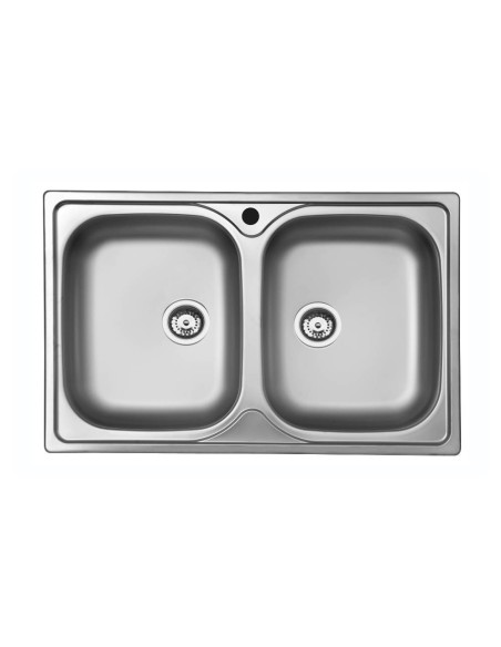 Lavello cucina a 2 vasche in acciaio inox 79x50 cm - Classic 170
