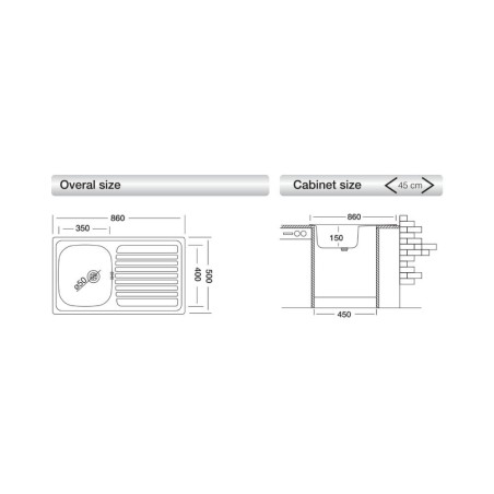 Lavello incasso 86x50 cm Samet SA278 sinistro