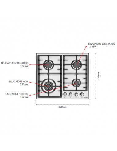 Piano cottura 4 fuochi in acciaio...