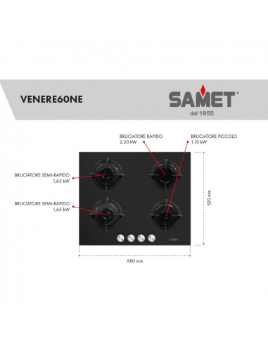 Piano cottura in vetro 4 fuochi...