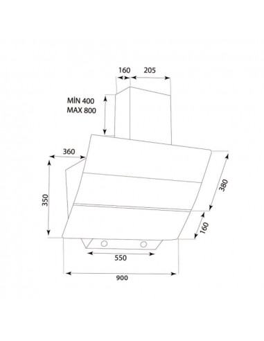 Cappa da parete con vetro bianca 90...