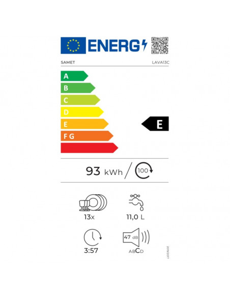 Lavastoviglie a incasso 13 coperti classe E